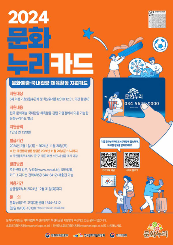 ’24년 문화누리카드, 연간 258만 명에게 13만 원 지원