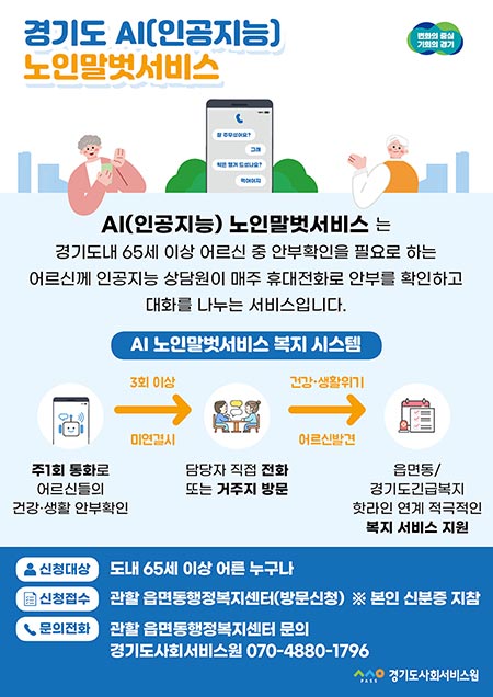 경기도, 올해 AI노인말벗서비스 지원 대상 1천 명 →5천 명 확대