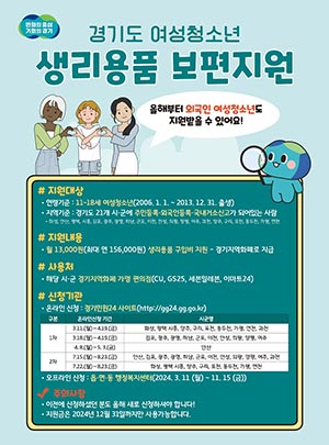 경기도, 여성청소년 생리용품 보편 지원, 2차 온라인 접수 시작
