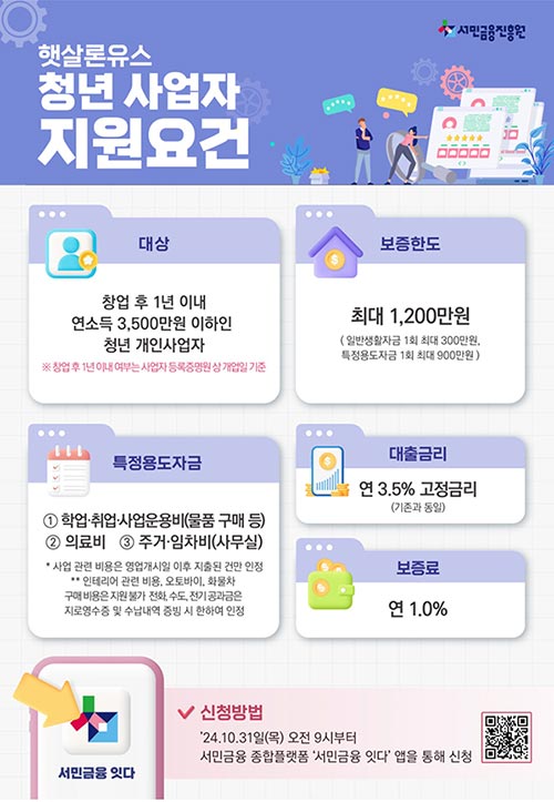 10월31일(목)부터 청년 사업자도 햇살론유스를 이용할 수 있습니다